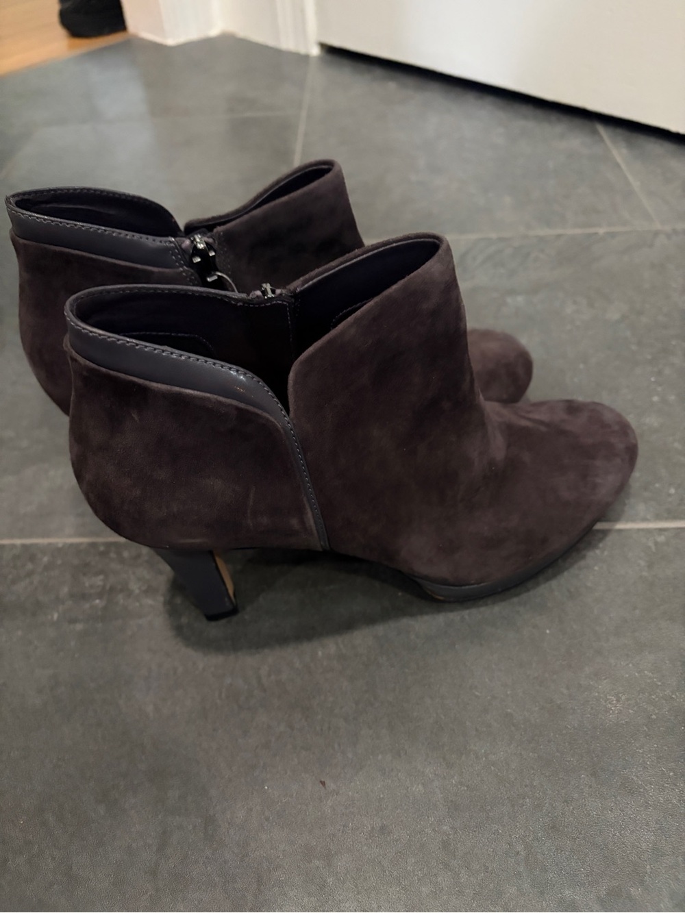 Clark’s suede purple ankle boots